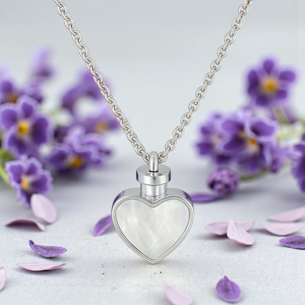 18K White Gold Plated Reversible Heart Charm Stainless Steel Dainty Necklace
